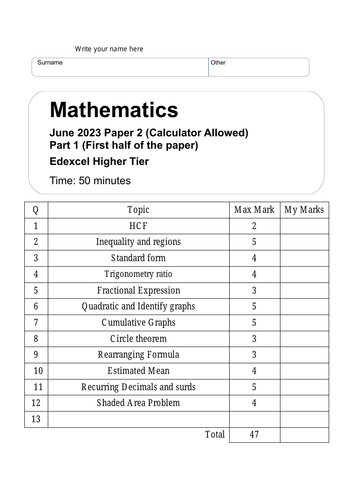 Examination Practice Papers | Teaching Resources