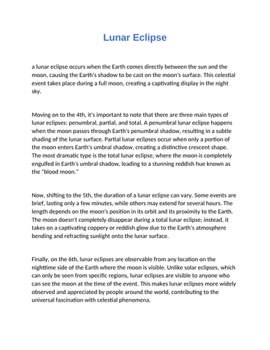 Lunar Eclipse : Reading Comprehension Questions With Answers - Quiz ...