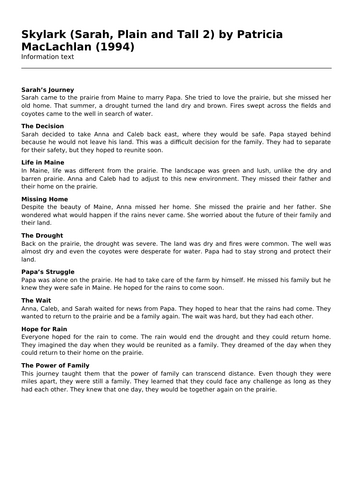 Skylark (Sarah, Plain and Tall 2) by Patricia MacLachlan (1994