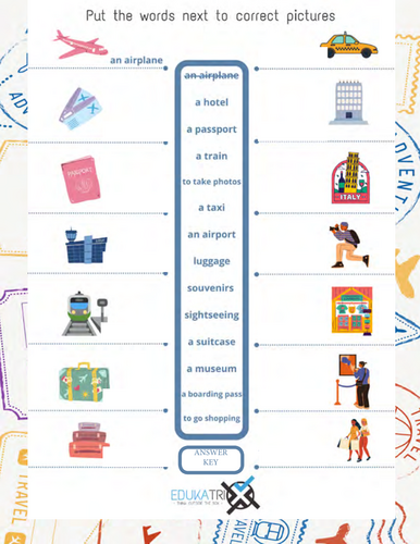 TRAVEL VOCABULARY -- INTERACTIVE ESL exercise with key!