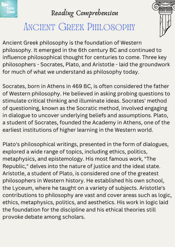 Ancient Greek Philosophy – Reading Comprehension