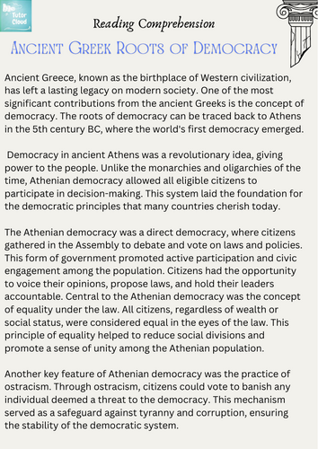 Ancient Greek Roots of Democracy – Reading Comprehension