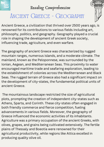 Ancient Greece Geography – Reading Comprehension