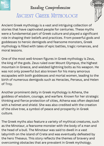 Ancient Greek Mythology – Reading Comprehension