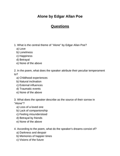 Alone. 30 multiple-choice questions (Editable)