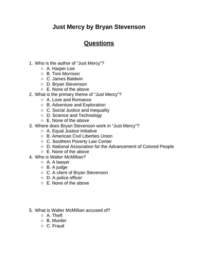 Just Mercy. Reading Comprehension Questions, Multiple-choice questions ...