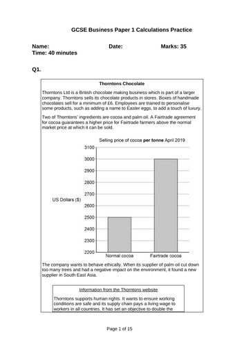 AQA GCSE Business Paper 1 Calculations Practice Workbook