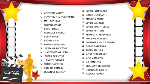 End Of Year Class Oscar Awards | Teaching Resources