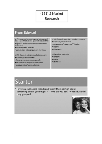 Theme 1 Marketing and people EDEXCEL IA Level Business Unit 2 Market ...