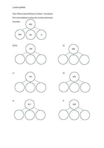 Y4 Placevalue Partition numbers Hundreds | Teaching Resources