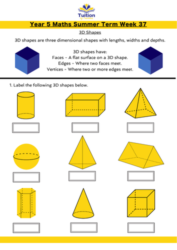 Year 5 - 3d Shapes - Faces, Edges And Vertices 