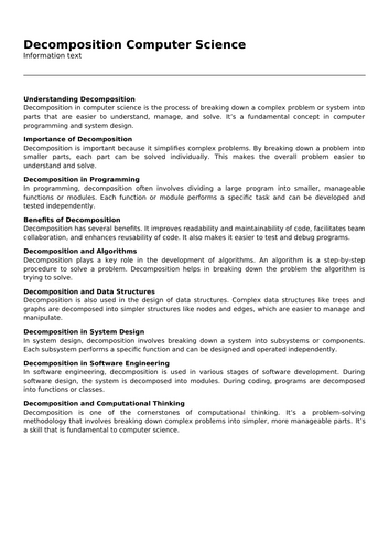 Decomposition Computer Science | Teaching Resources