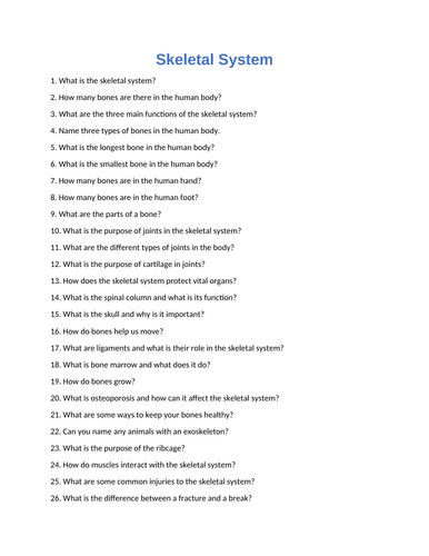 Skeletal System : 60 Assessment Questions With Answers - Quiz / Test ...