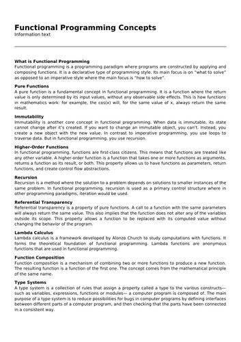 Functional Programming Concepts | Teaching Resources