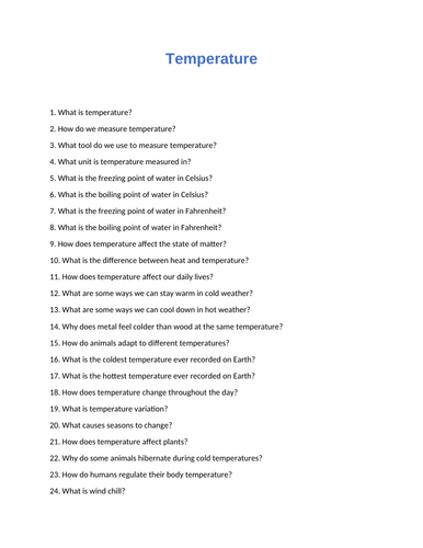 Temperature : 60 Assessment Questions With Answers - Quiz / Test ...