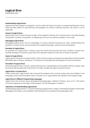 Logical Error | Teaching Resources