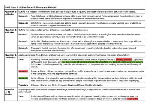 AQA Sociology A Level: Paper 1 Plans | Teaching Resources