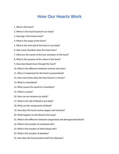 How Our Hearts Work? : 60 Assessment Questions With Answers - Quiz ...
