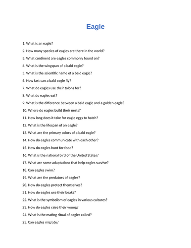 Eagles: 60 Assessment Questions With Answers - Quiz / Test | Teaching ...