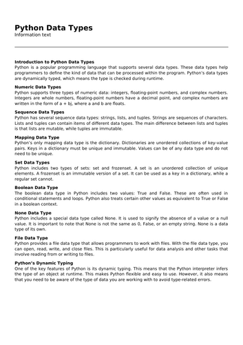 Python Data Types | Teaching Resources