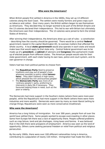 AQA 8145 - America 1920-73 - Who were the Americans? (Introductory lesson)