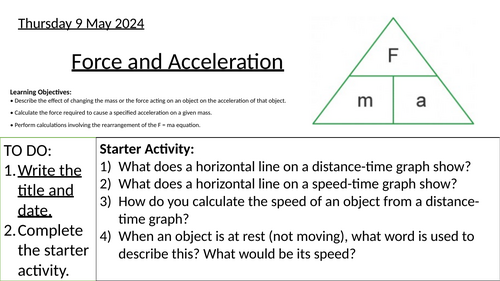 GCSE Physics Force and Acceleration F=ma: Complete Lesson