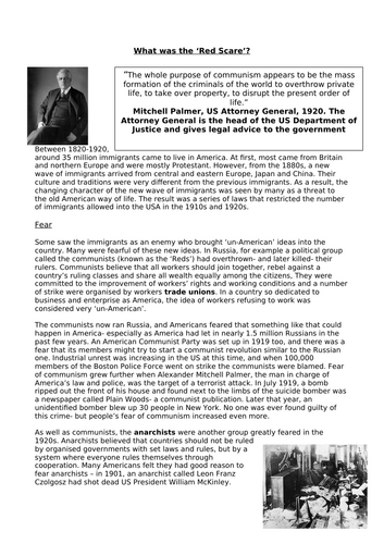 AQA 8145 - America 1920-73 - The Red Scare and Sacco and Vanzetti