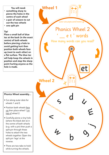 CVC Word wheel 2 '_et' words Phase 2/3 | Teaching Resources