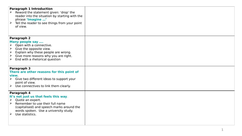 AQA English Language Paper 2 Question 5 planning grid | Teaching Resources