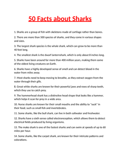 Let's learn about Sharks: Did You Know 50 Fun Facts for kids | Teaching