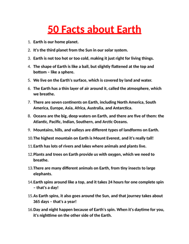 Let's learn about Earth: Did You Know 50 Fun Facts for kids | Teaching ...