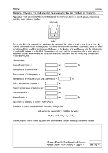 Experiment: To find the specific heat capacity by the method of mixtures