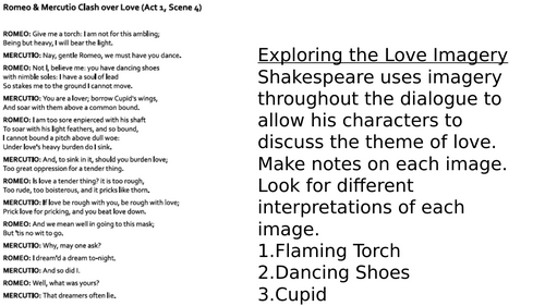 Romeo & Juliet - Love Imagery Act 1 Scene 4 | Teaching Resources