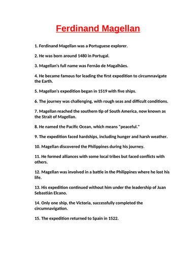 Ferdinand Magellan: Did You Know 50 Fun Facts for kids | Teaching Resources