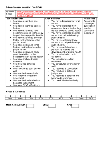 AQA 8145 Health - Public Health essay planning