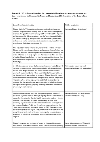 AQA GCSE History lesson on 100 Years War (Migration)