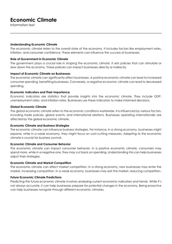 Economic Climate | Teaching Resources