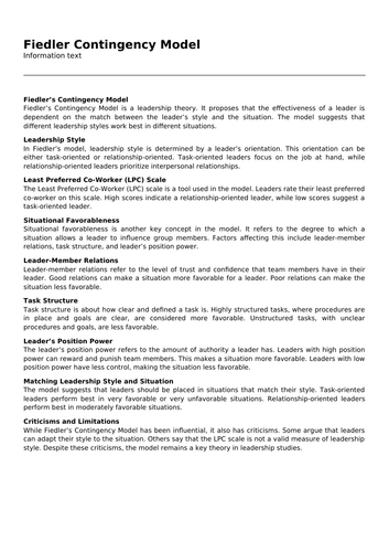 Fiedler Contingency Model | Teaching Resources