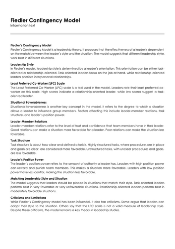 Fiedler Contingency Model | Teaching Resources