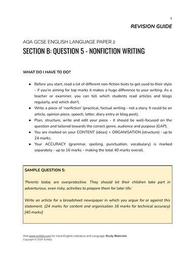 Question 5 Overview: AQA GCSE English Language Paper 2 Nonfiction ...