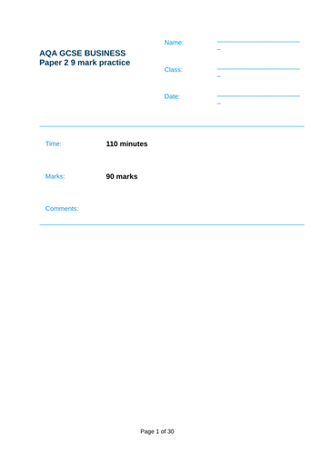 AQA GCSE Business Paper 2 - 9 Mark Question practice