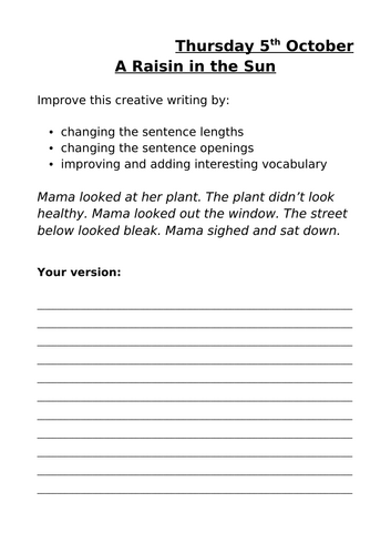 A Raisin in the Sun by Lorraine Hansberry SoW | Teaching Resources