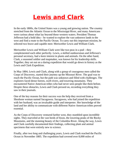 Lewis and Clark : Reading Comprehension with Multiple choice Questions ...