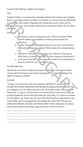 GCSE / IGCSE 9-1 SHAKESPEARE-ANALYTICAL COMPREHENSION-HAMLET-TO BE OR ...