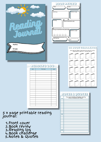 Reading Journal Workbook - Summer Holidays Activity