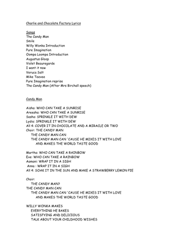 Charlie & The Chocolate Factory KS2 Show - Detailed Script | Teaching ...