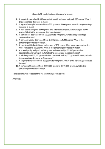 Osmosis RP KS4 worksheet questions and answers. | Teaching Resources
