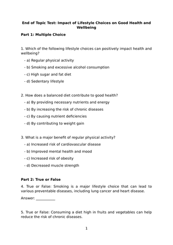T level health A9 end of topic tests and worksheets | Teaching Resources
