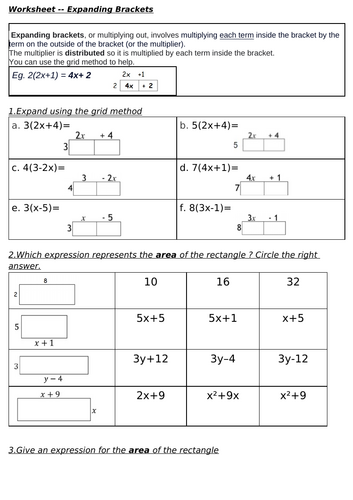 Expanding brackets- Worksheet | Teaching Resources