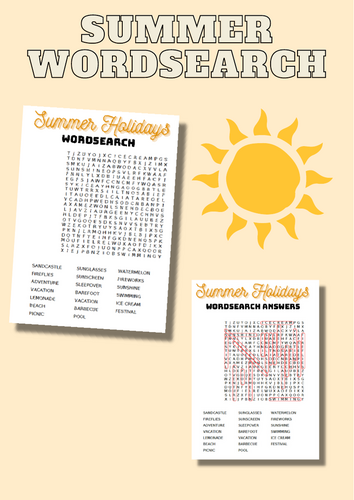 End of Term Summer Holidays Wordsearch Worksheet